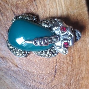 New Carved Green Agate Pixiu 925 Silver Pendant.